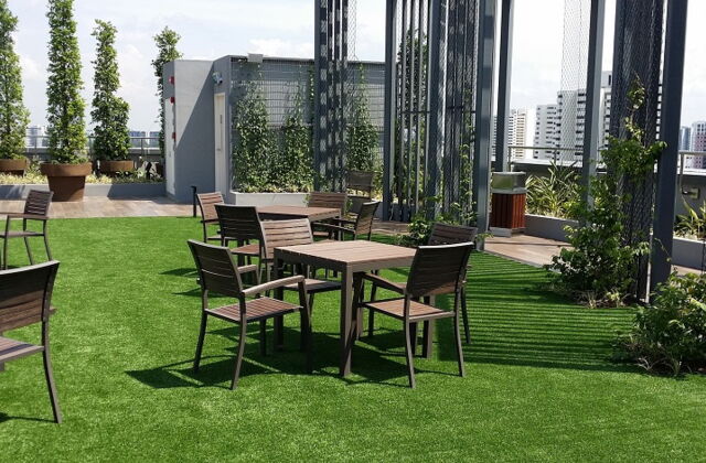 commercial roof garden with synthetic grass