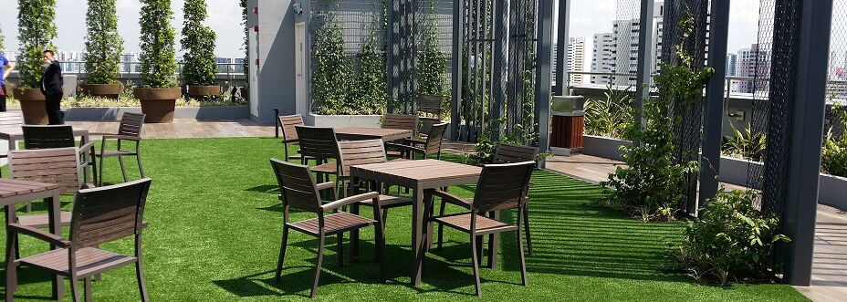 commercial roof garden with synthetic grass